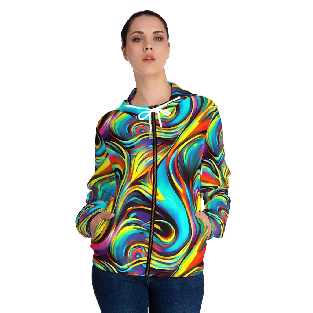 Cyber Surge on Women's Full-Zip Hoodie — Front On Person