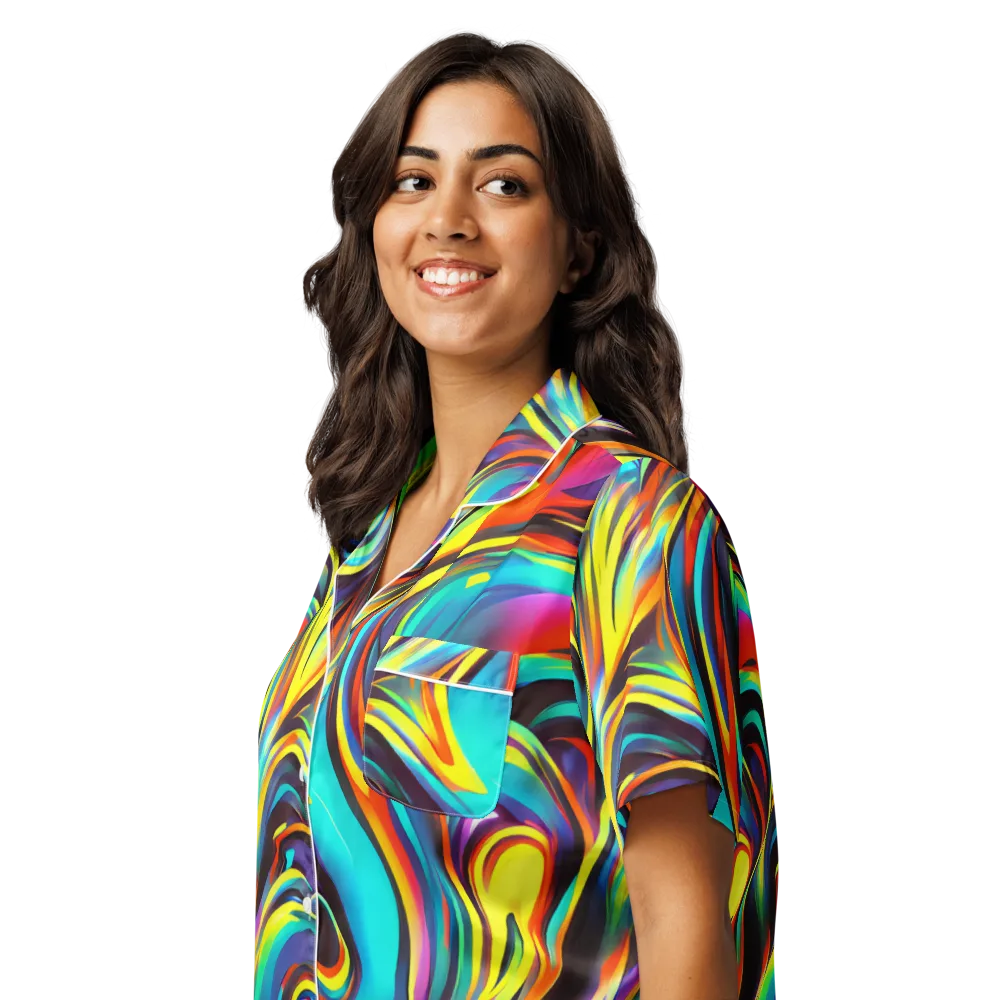 Cyber Surge on Women's Short Sleeve Pajama Top — Left Front