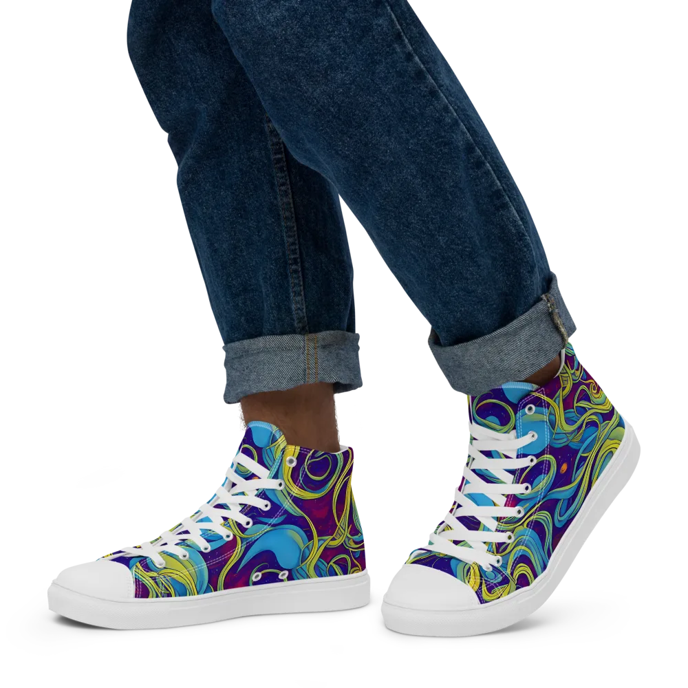 Stellar Swirls on Men's High Top Canvas Shoes — Left