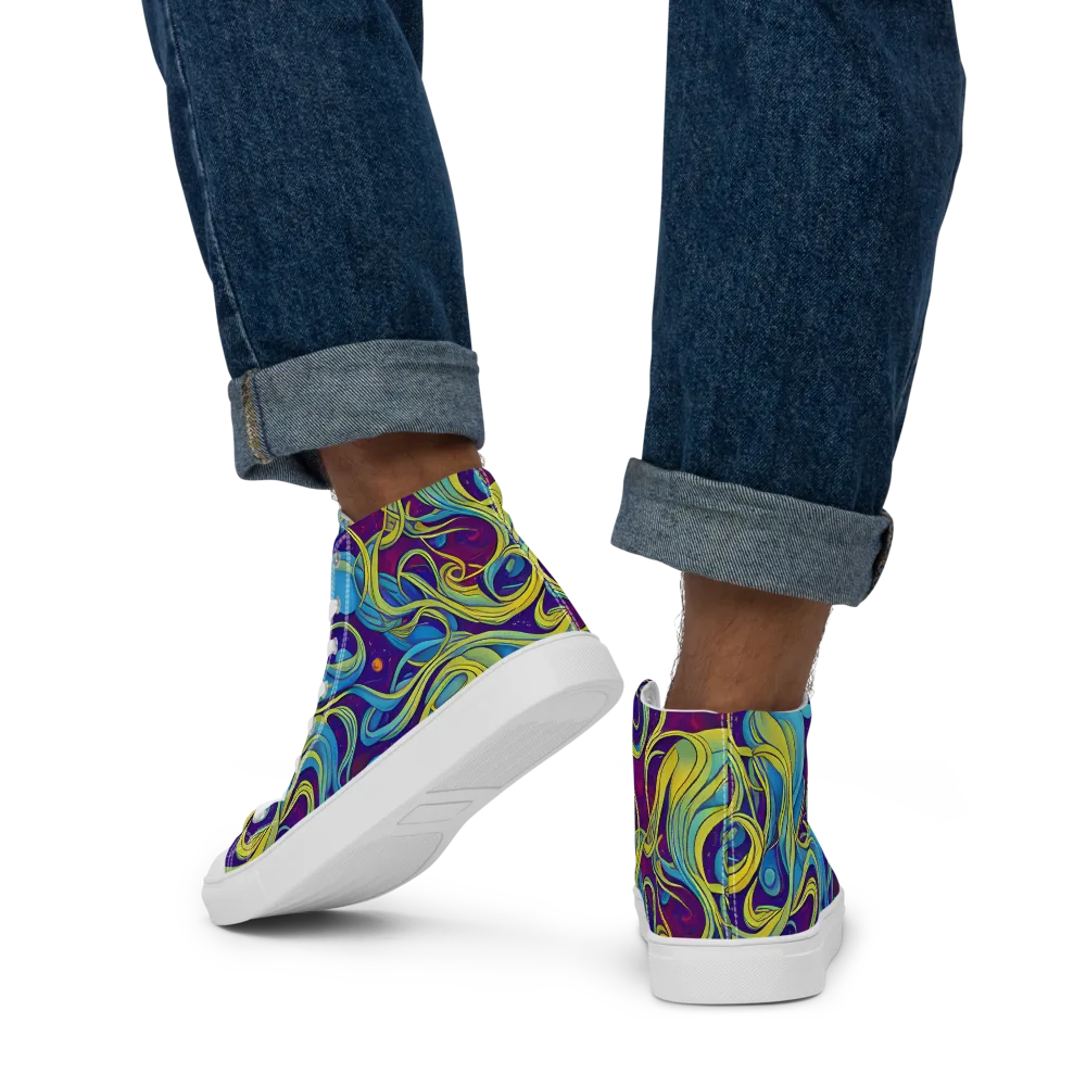 Stellar Swirls on Men's High Top Canvas Shoes — Back