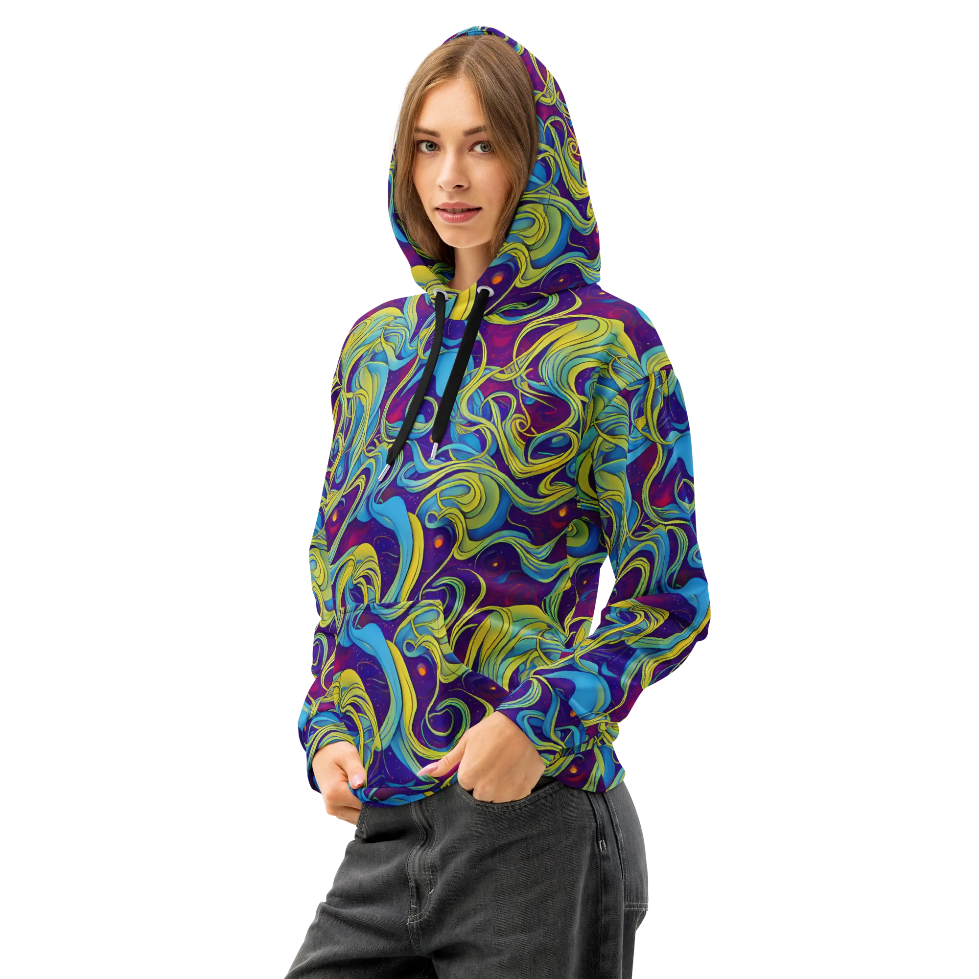 Stellar Swirls on Cotton Hoodie — Left Front
