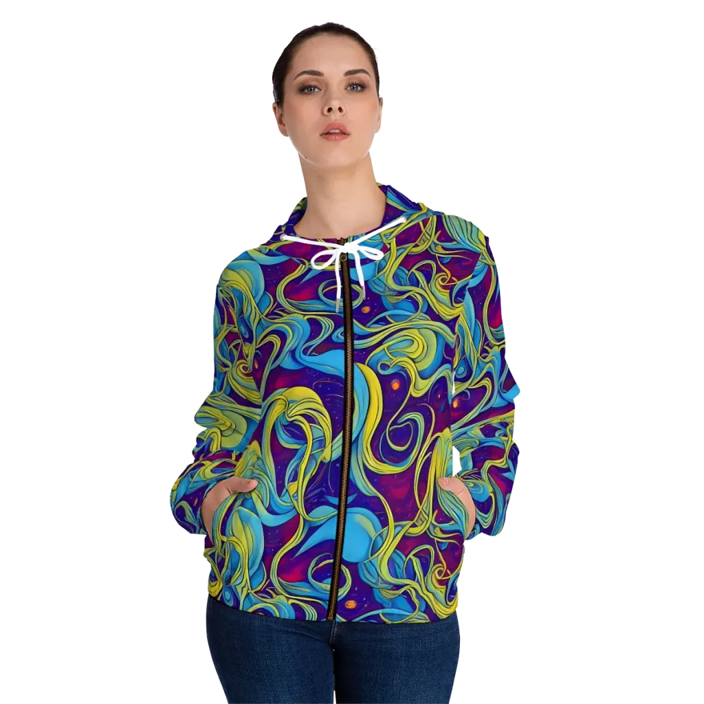 Stellar Swirls on Women's Full-Zip Hoodie — Front On Person
