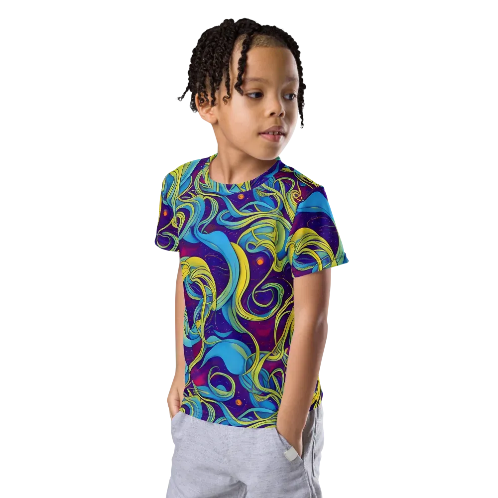Stellar Swirls on Kids Crew Neck T-Shirt — Left Front