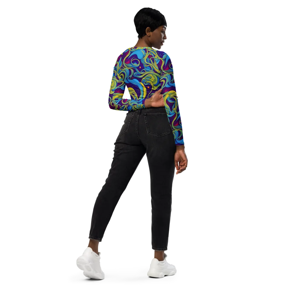 Stellar Swirls on Long Sleeve Crop Top — Right Back