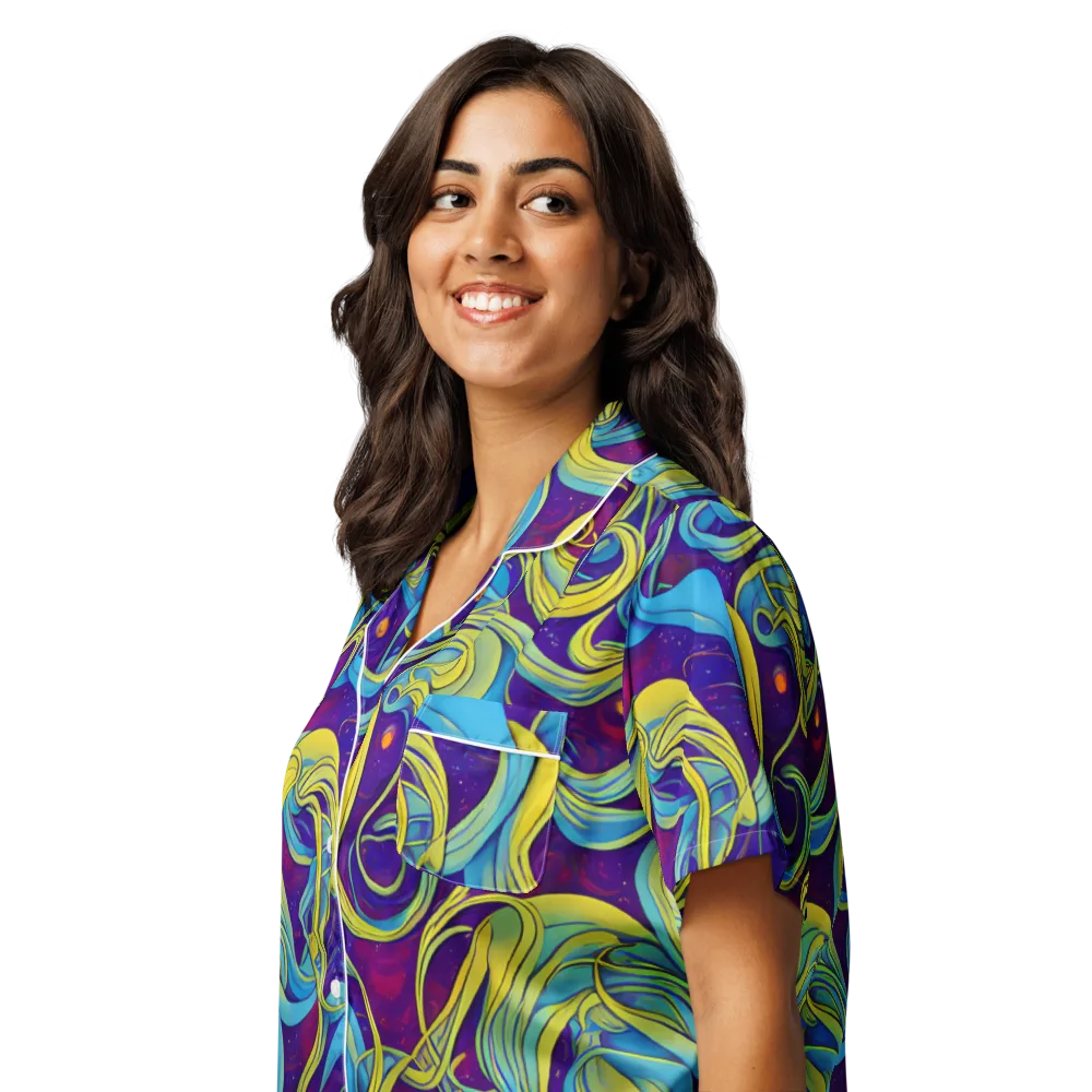 Stellar Swirls on Women's Short Sleeve Pajama Top — Left Front