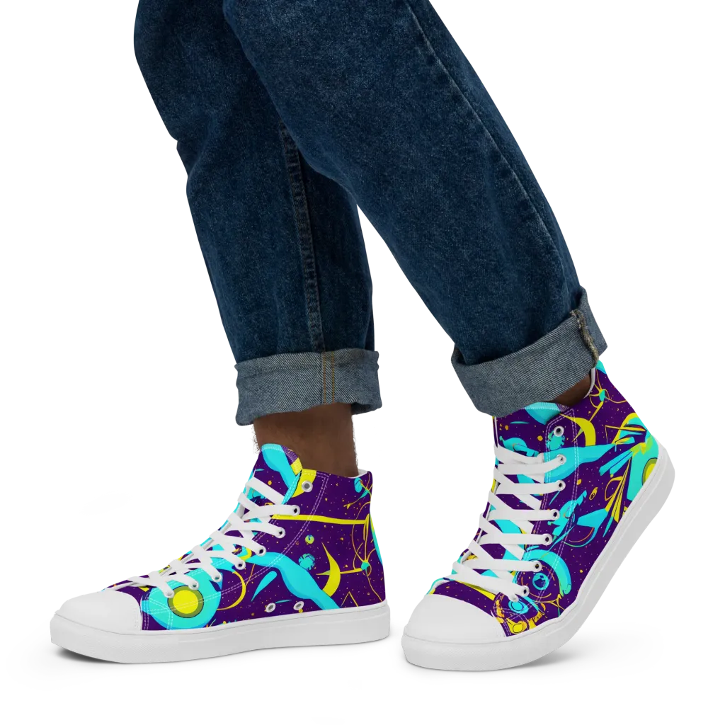 Azure Odyssey on Men's High Top Canvas Shoes — Left