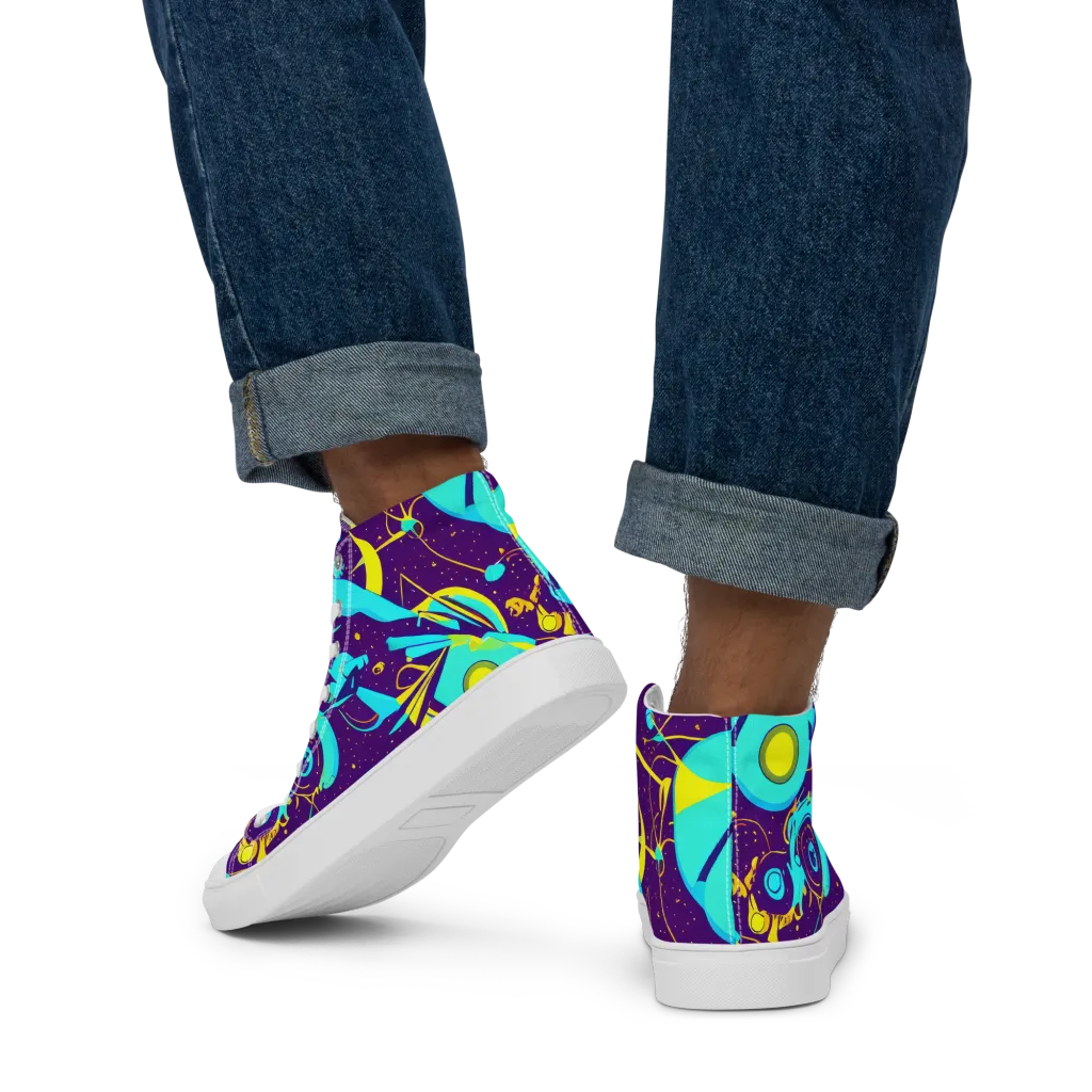 Azure Odyssey on Men's High Top Canvas Shoes — Back