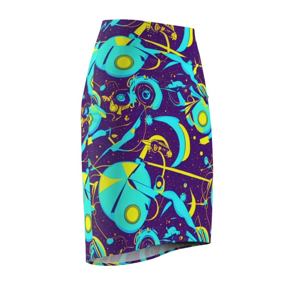 Azure Odyssey on Pencil Skirt — Front Side