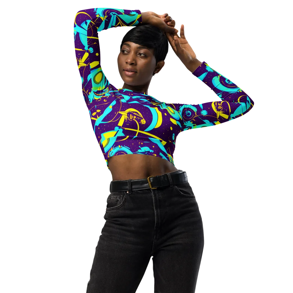 Azure Odyssey on Long Sleeve Crop Top — Front