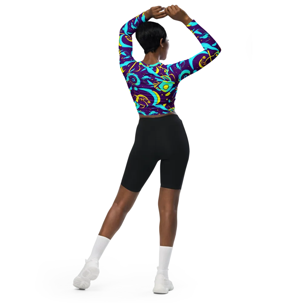 Azure Odyssey on Long Sleeve Crop Top — Back