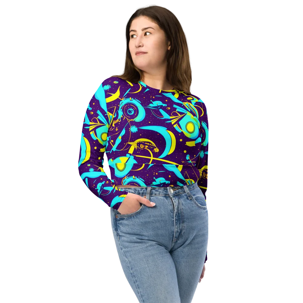 Azure Odyssey on Long Sleeve Crop Top — Front