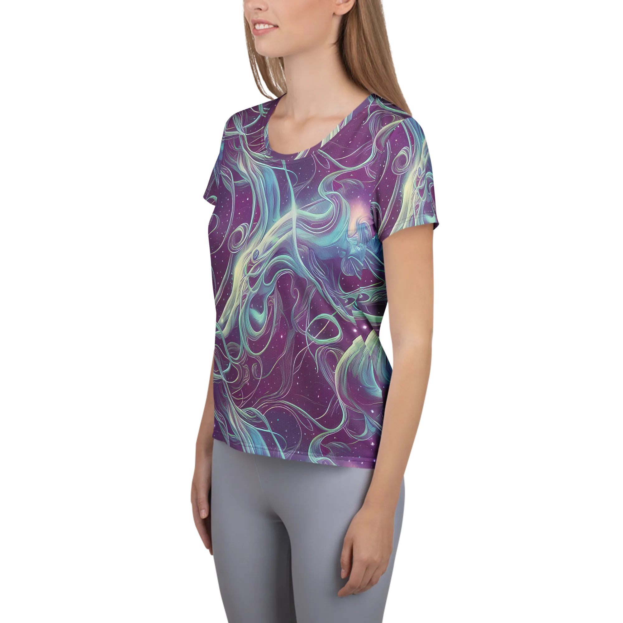 Morgan's Whirl on Women's Athletic T-Shirt — Left