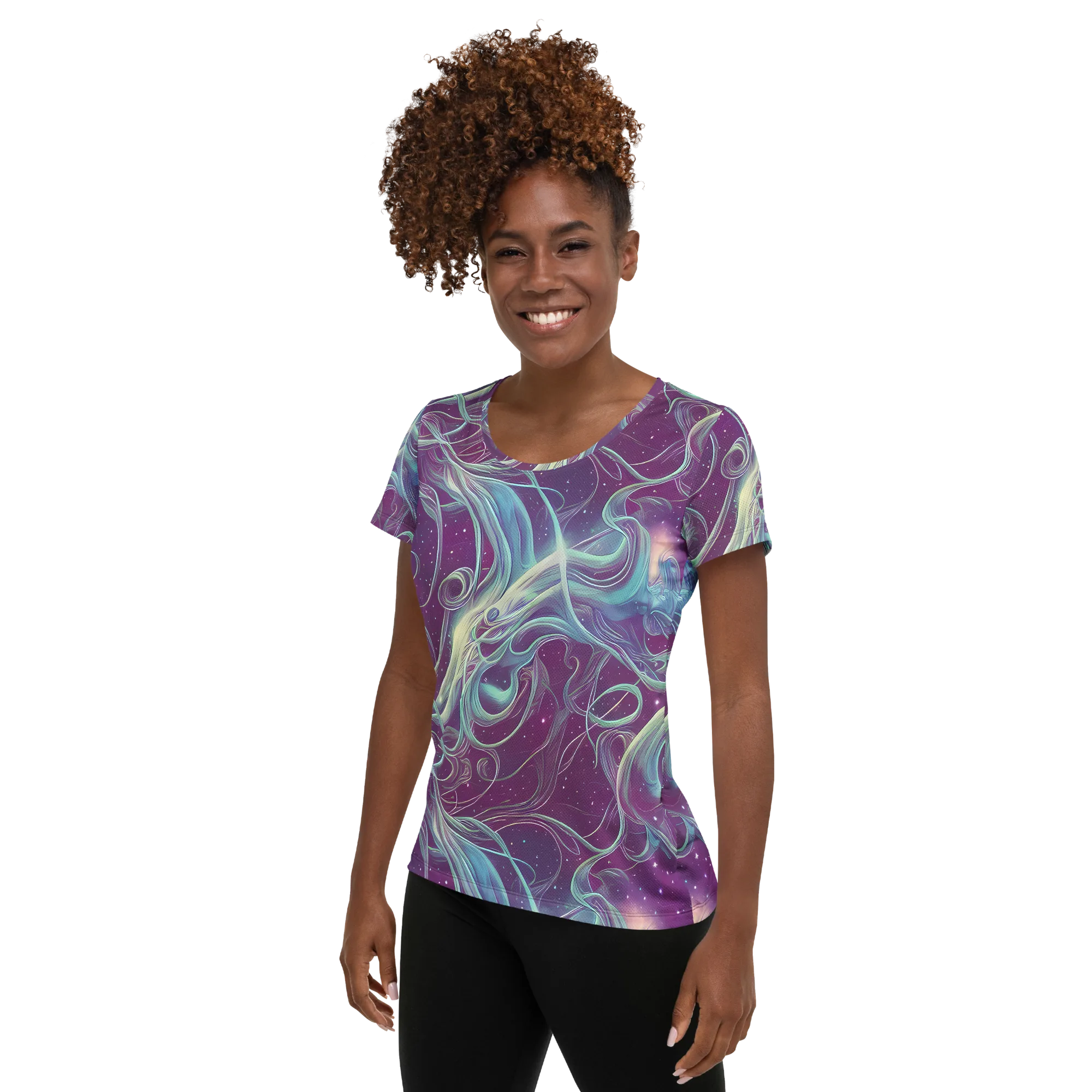 Morgan's Whirl on Women's Athletic T-Shirt — Left