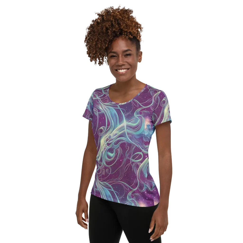 Morgan's Whirl on Women's Athletic T-Shirt — Left