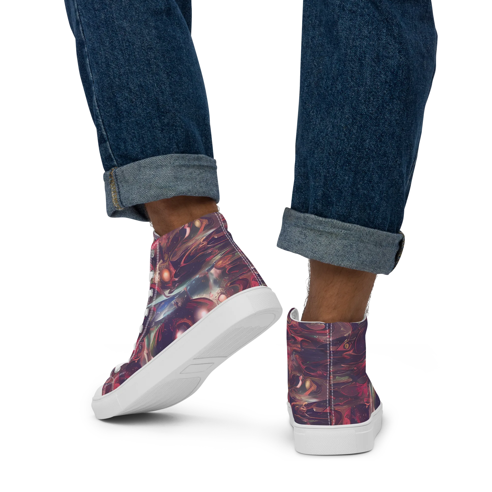 Vortex Strands on Men's High Top Canvas Shoes — Back