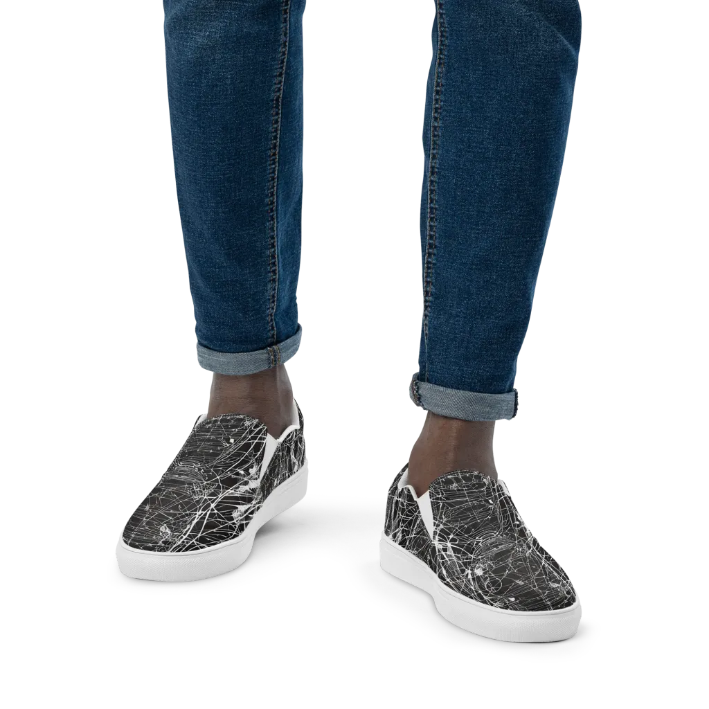 Cyber Lattice on Men's Slip-On Canvas Shoes — Front