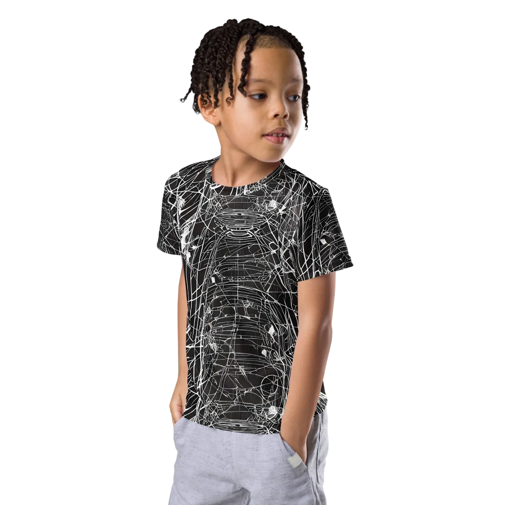 Cyber Lattice on Kids Crew Neck T-Shirt — Left Front