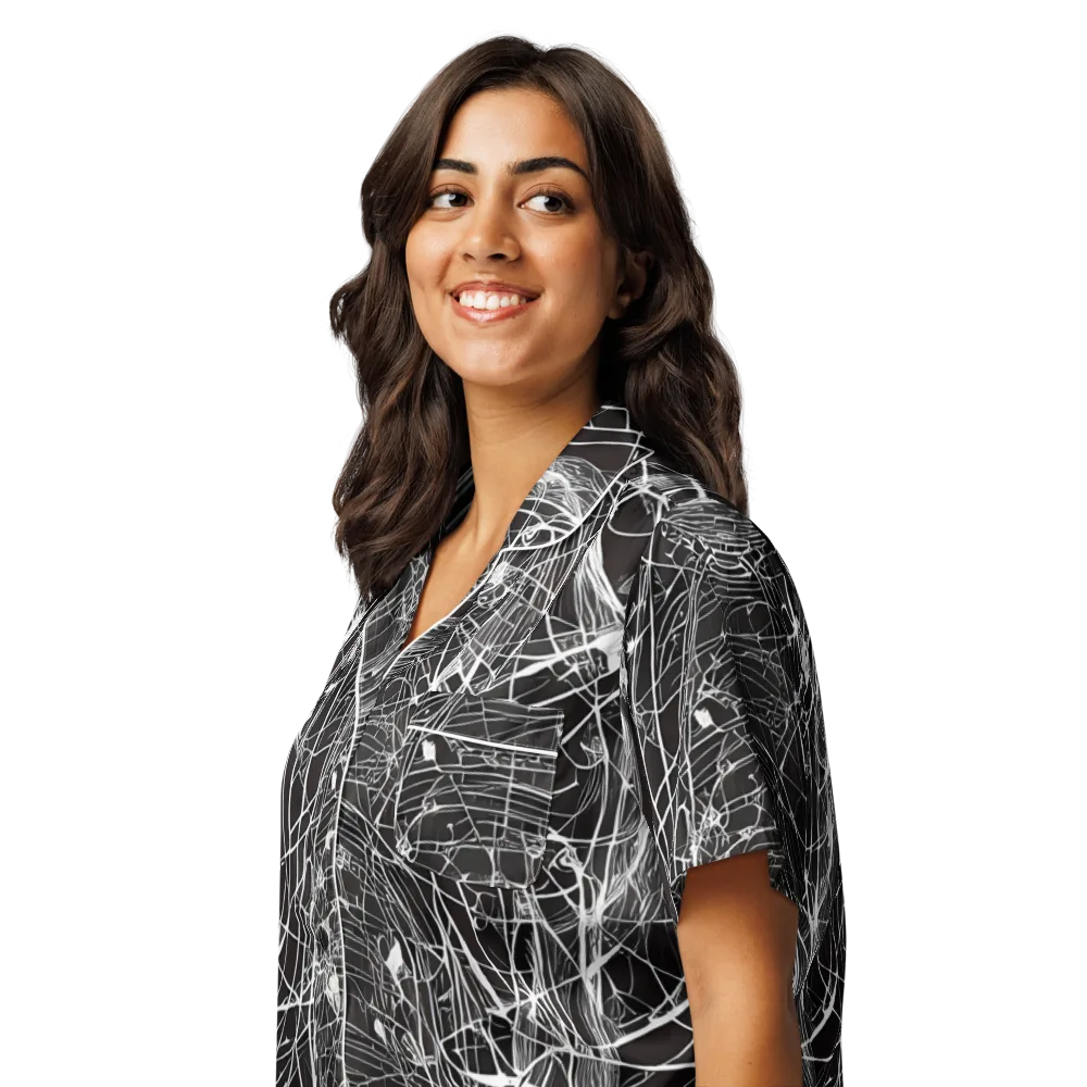 Cyber Lattice on Women's Short Sleeve Pajama Top — Left Front