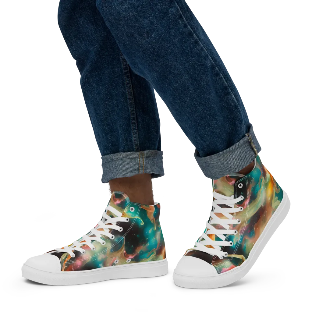 Elegant Whirl on Men's High Top Canvas Shoes — Left
