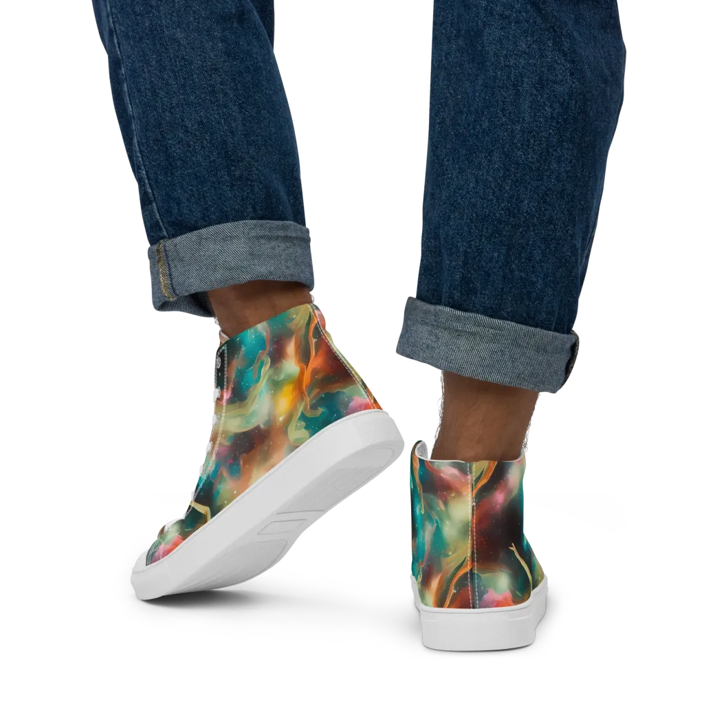 Elegant Whirl on Men's High Top Canvas Shoes — Back