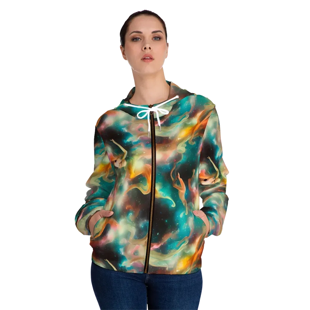 Elegant Whirl on Women's Full-Zip Hoodie — Front On Person
