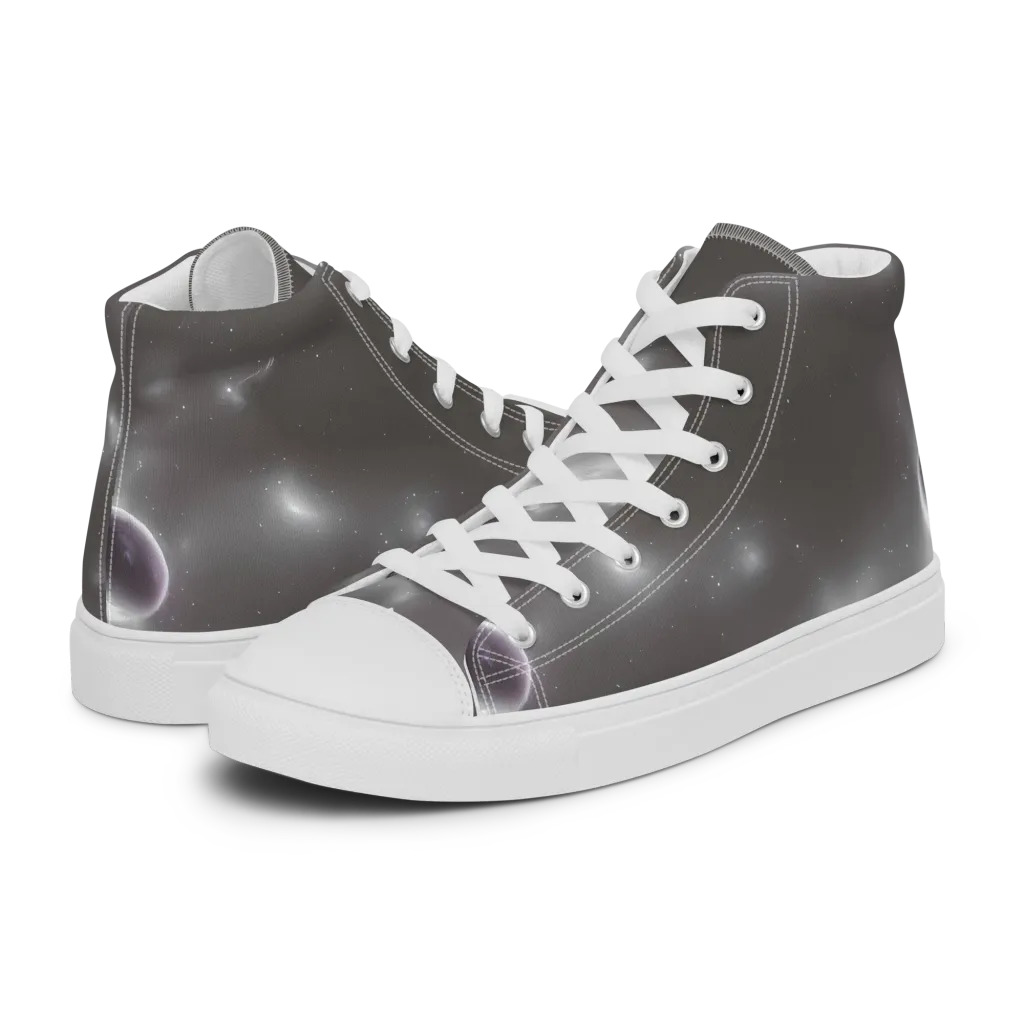 Silver Nebula on Men's High Top Canvas Shoes — Left