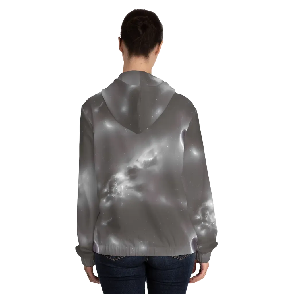 Silver Nebula on Women's Full-Zip Hoodie — Back On Person