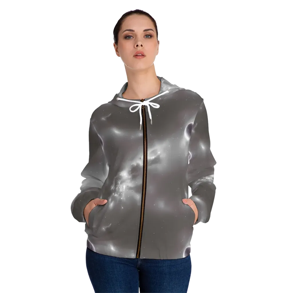 Silver Nebula on Women's Full-Zip Hoodie — Front On Person