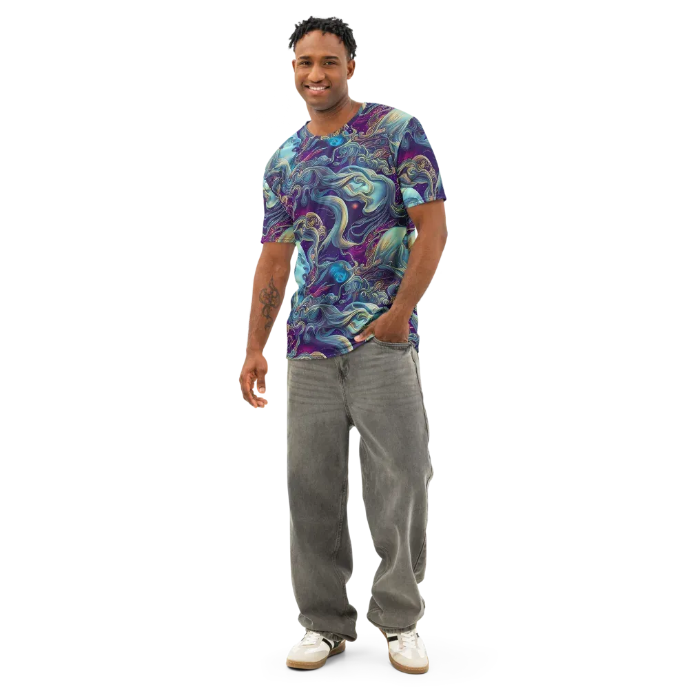 Stellar Waves on Men's Cotton Crew Neck T-Shirt — Front