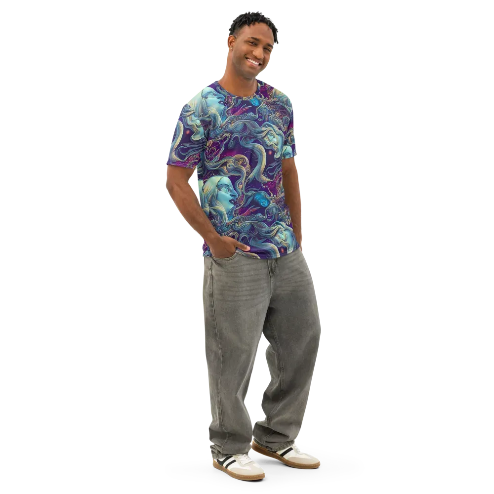Stellar Waves on Men's Cotton Crew Neck T-Shirt — Right Front