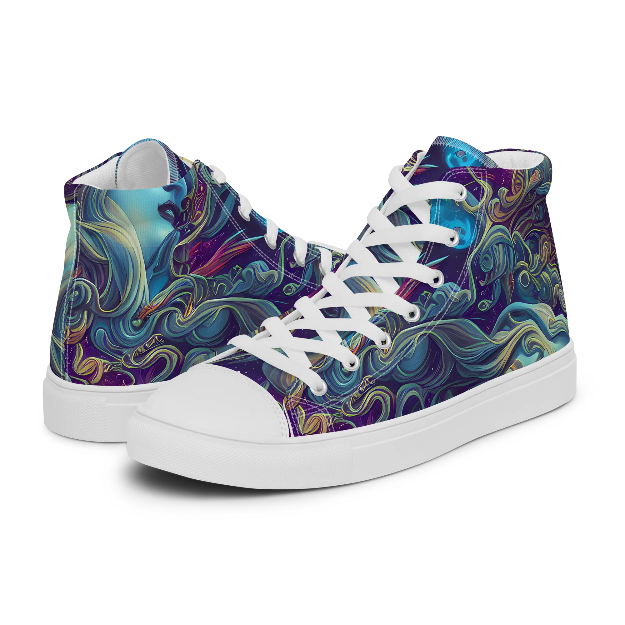 Stellar Waves on Men's High Top Canvas Shoes — Left