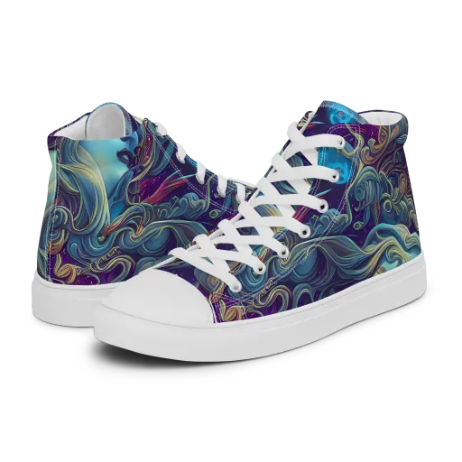 Stellar Waves on a Men's High Top Canvas Shoes