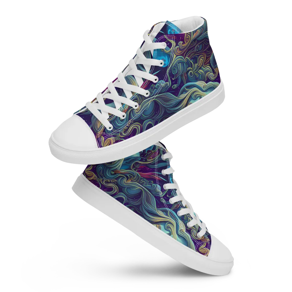 Stellar Waves on Men's High Top Canvas Shoes — Front
