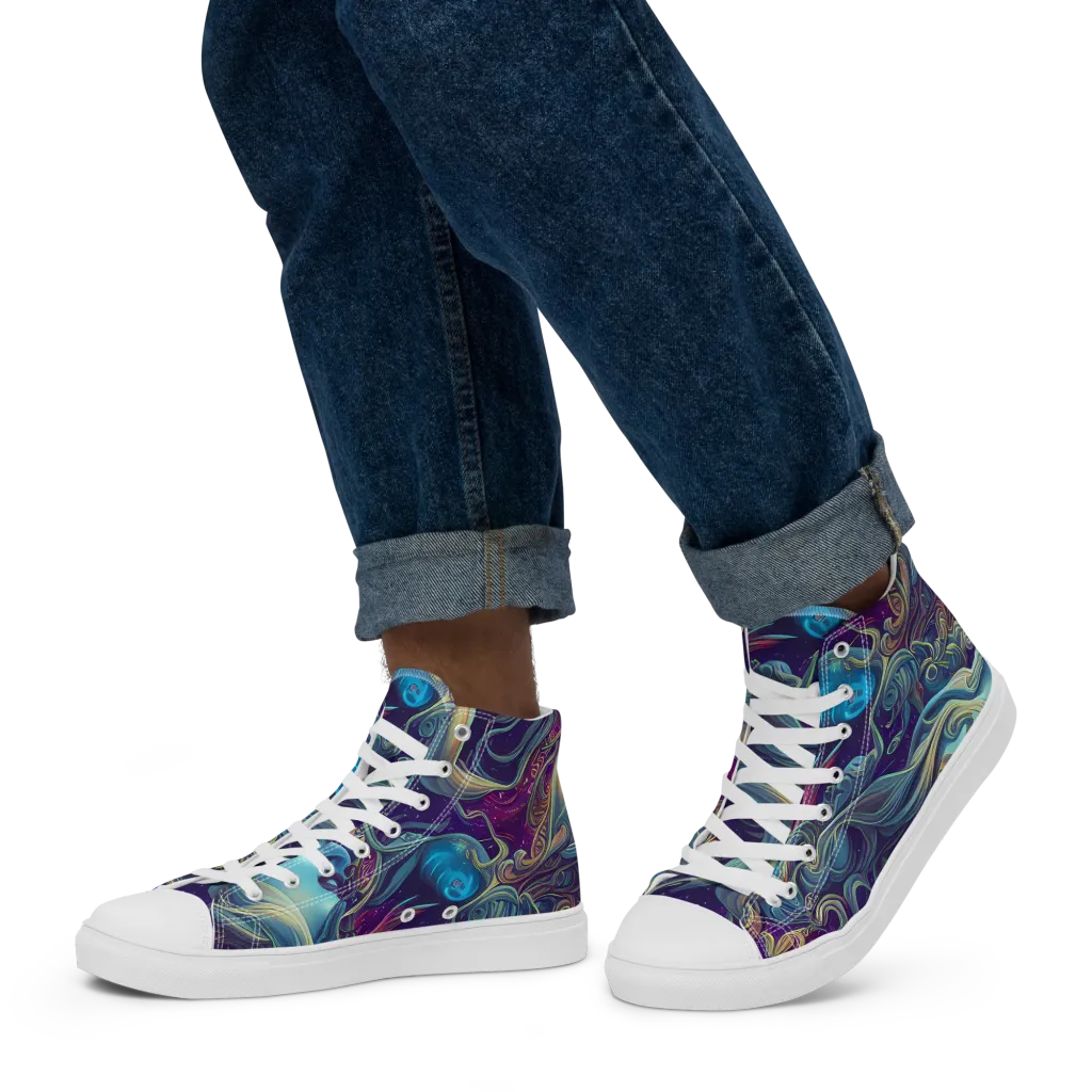 Stellar Waves on Men's High Top Canvas Shoes — Left