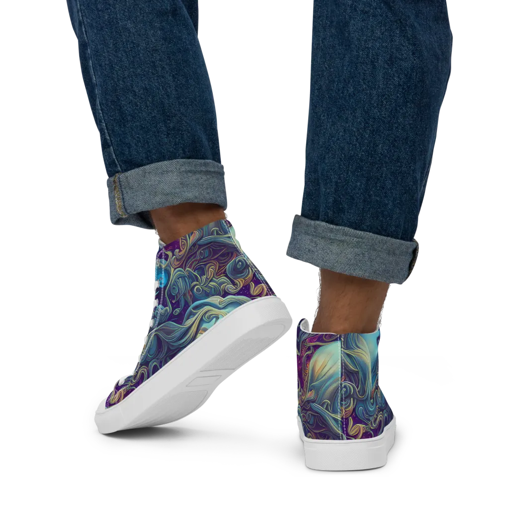 Stellar Waves on Men's High Top Canvas Shoes — Back