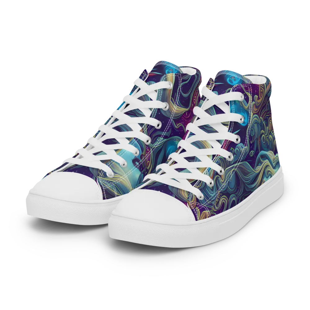 Stellar Waves on Women's High Top Canvas Shoes — Left Front
