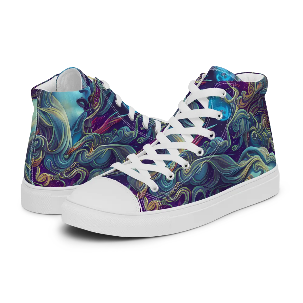 Stellar Waves on Women's High Top Canvas Shoes — Left