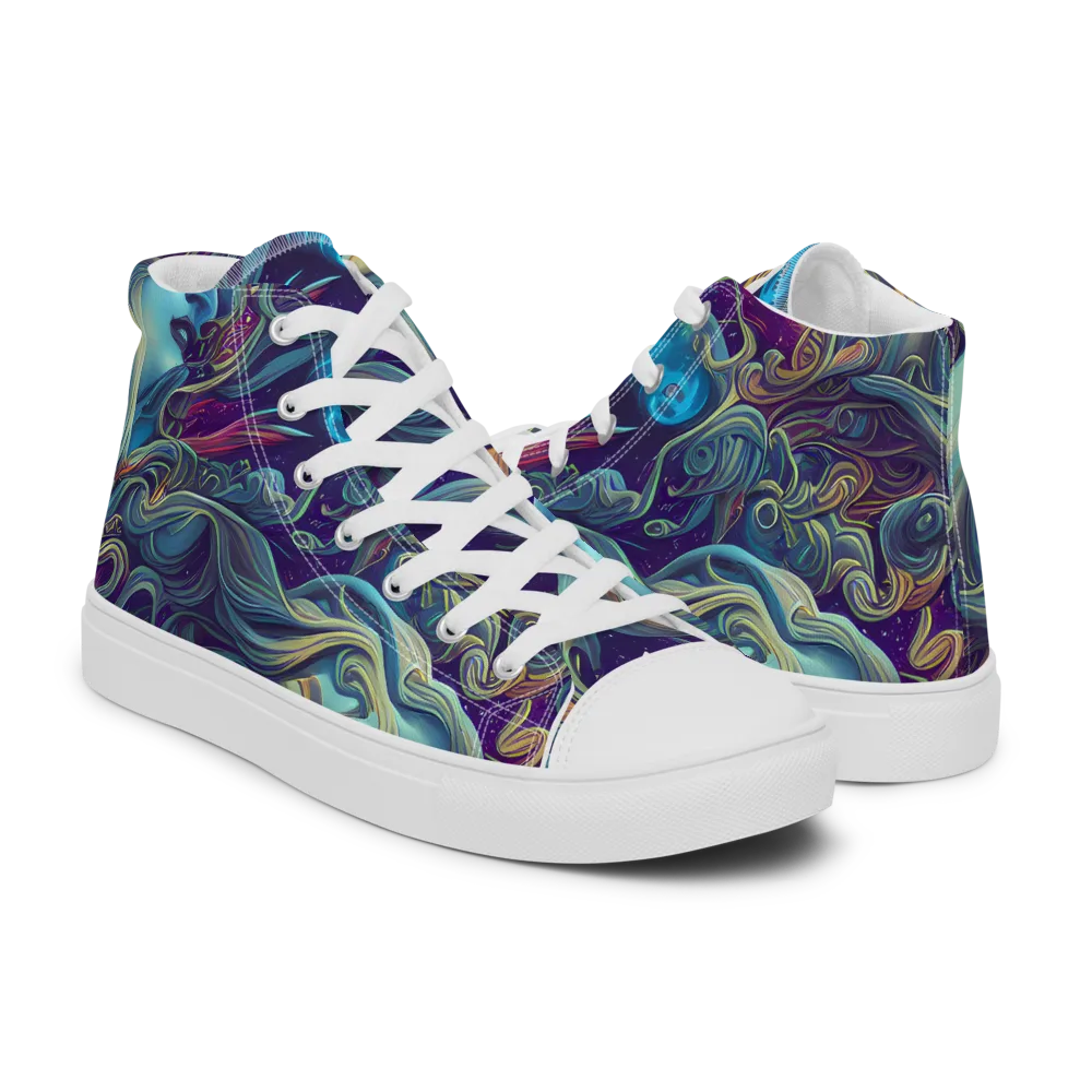 Stellar Waves on Women's High Top Canvas Shoes — Right