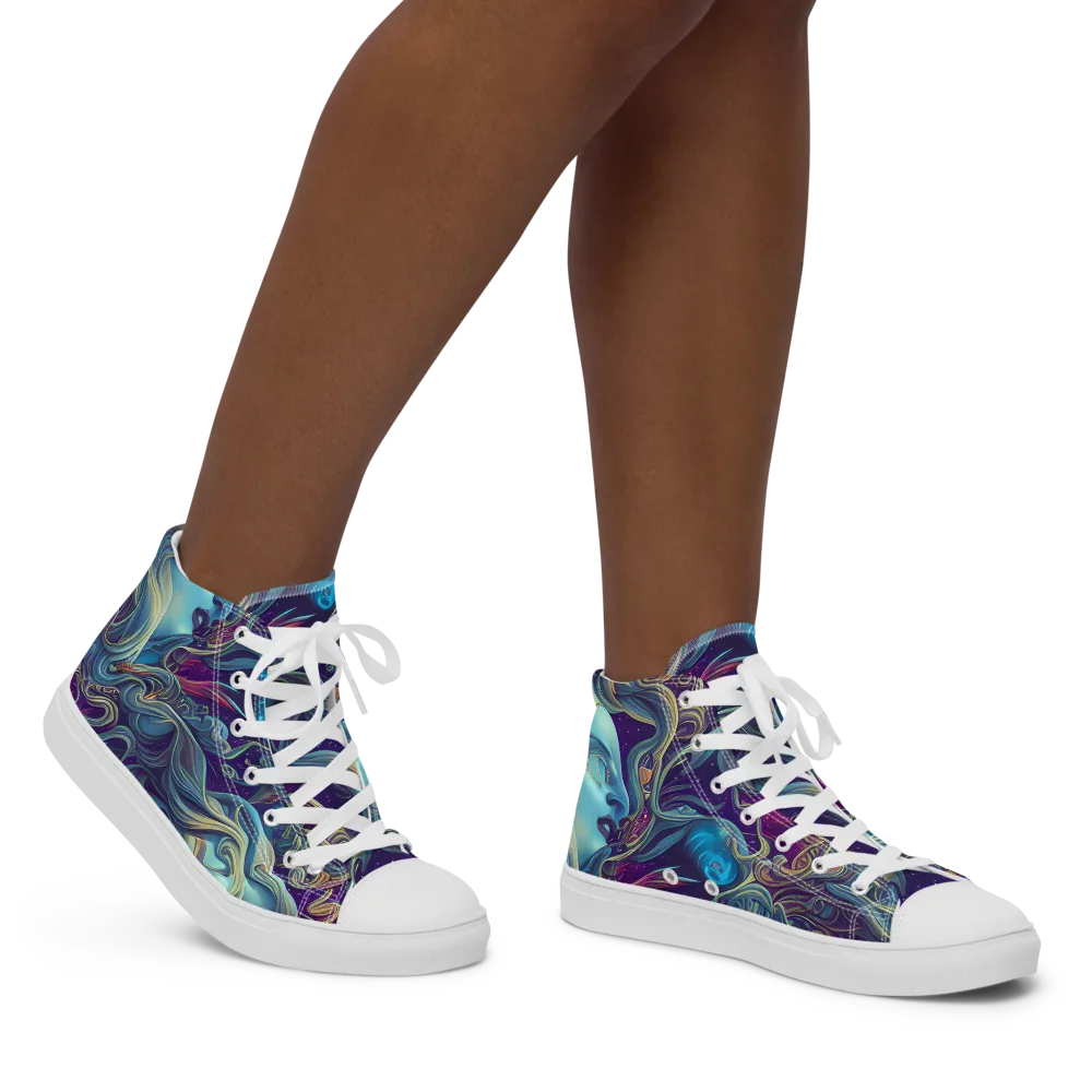 Stellar Waves on Women's High Top Canvas Shoes — Right