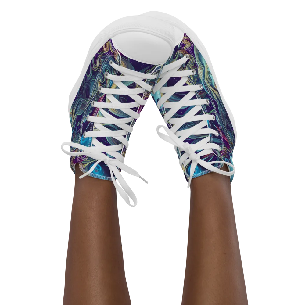 Stellar Waves on Women's High Top Canvas Shoes — Front