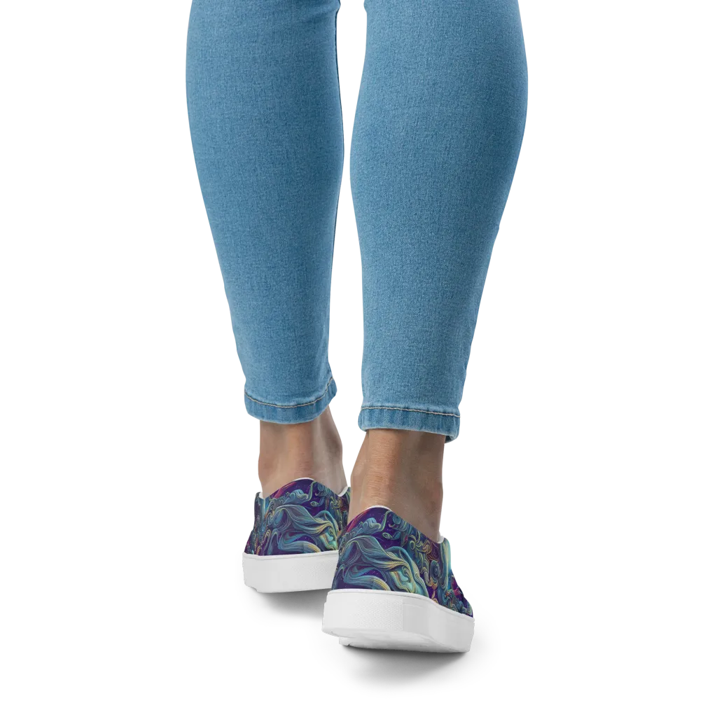 Stellar Waves on Women's Slip-On Canvas Shoes — Back