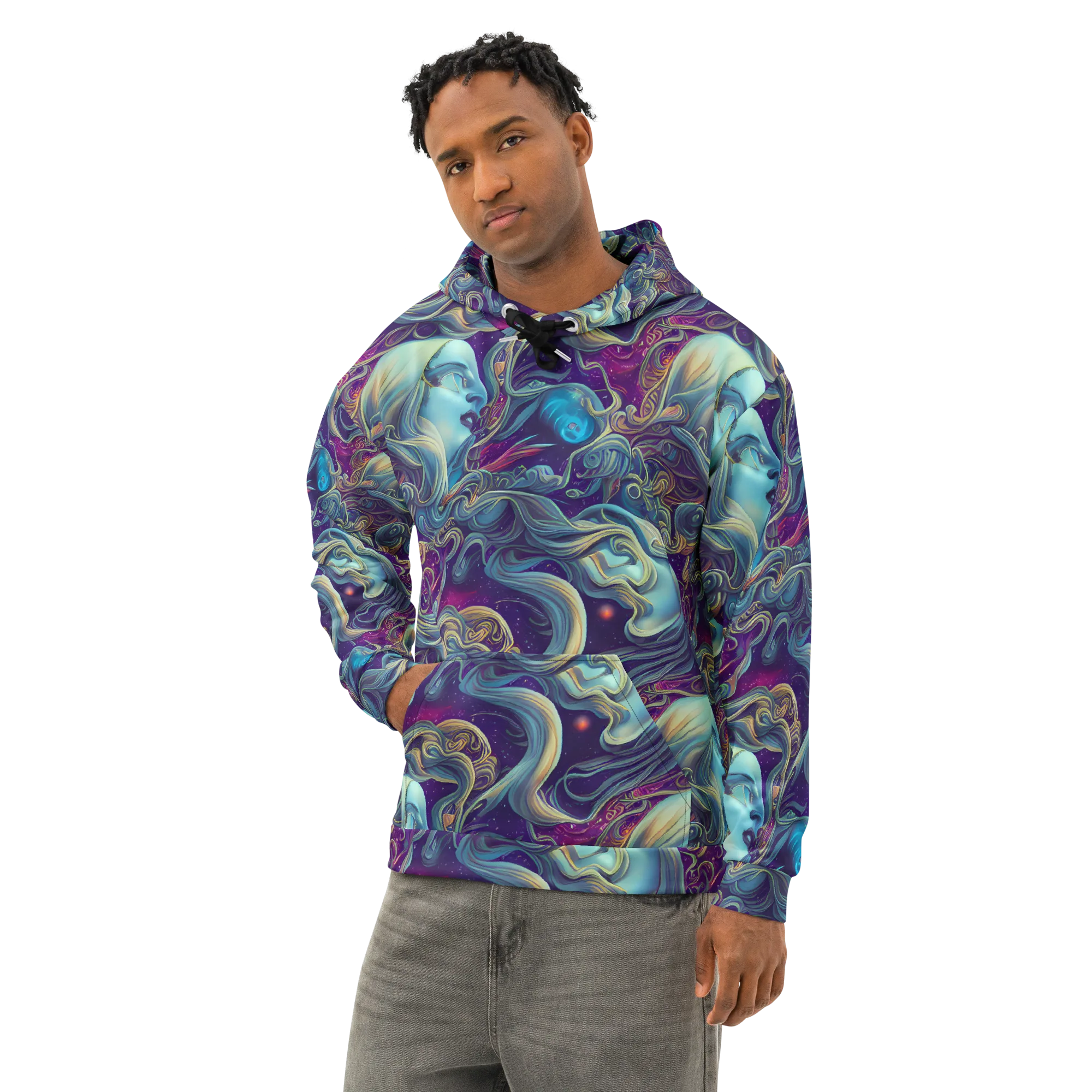 Stellar Waves on Cotton Hoodie — Left Front