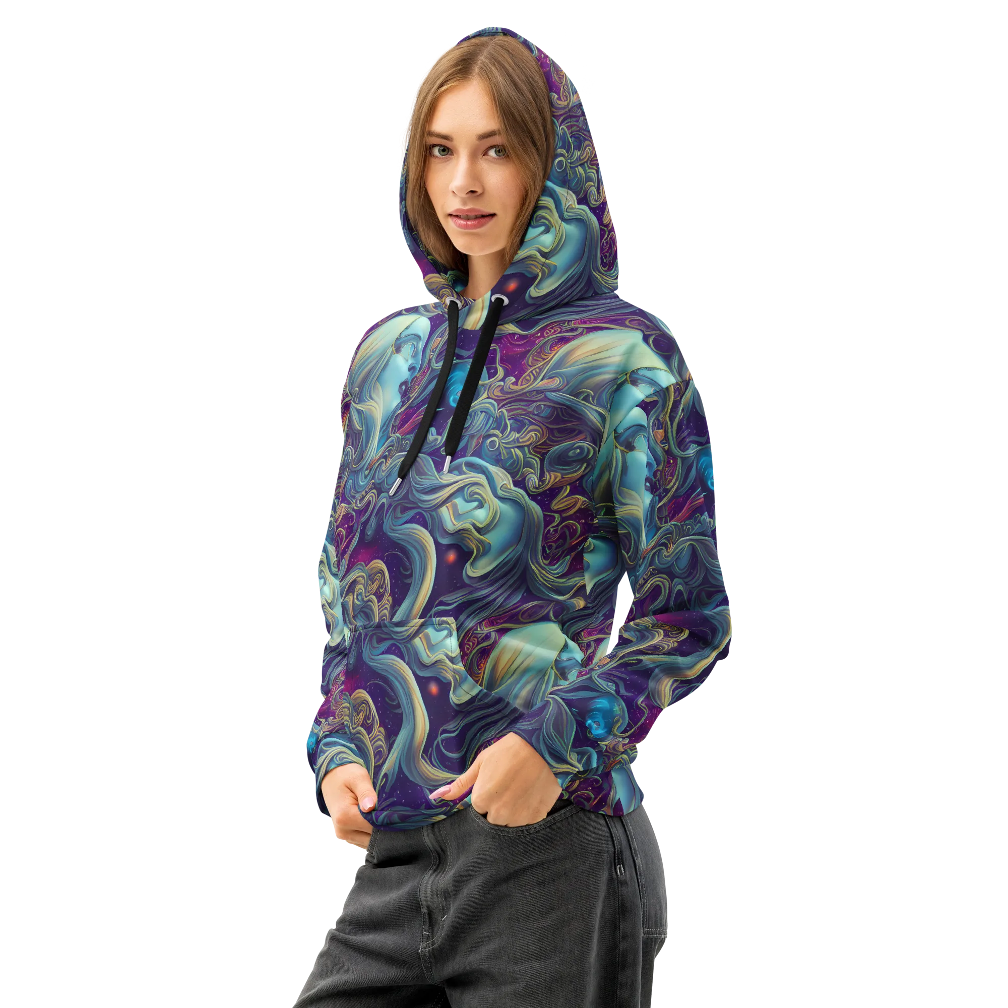 Stellar Waves on Cotton Hoodie — Left Front