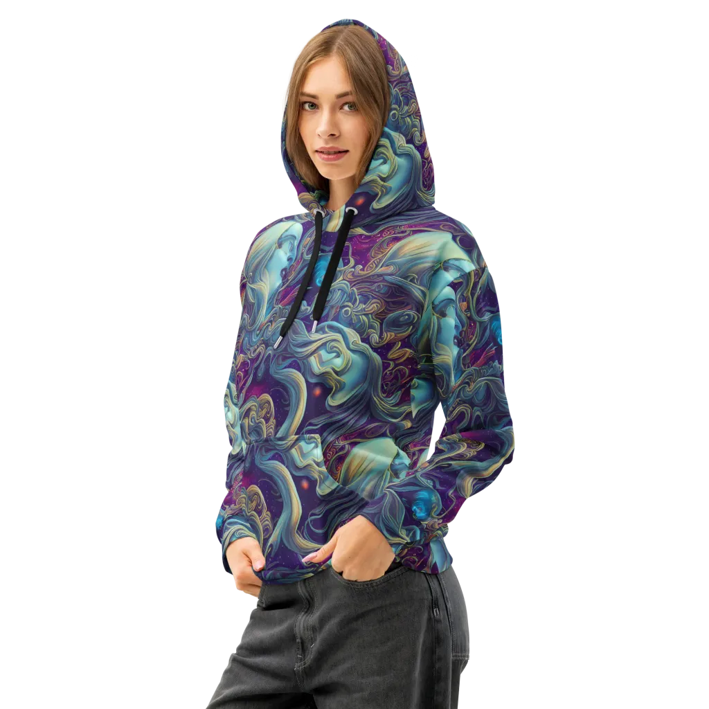 Stellar Waves on Cotton Hoodie — Left Front
