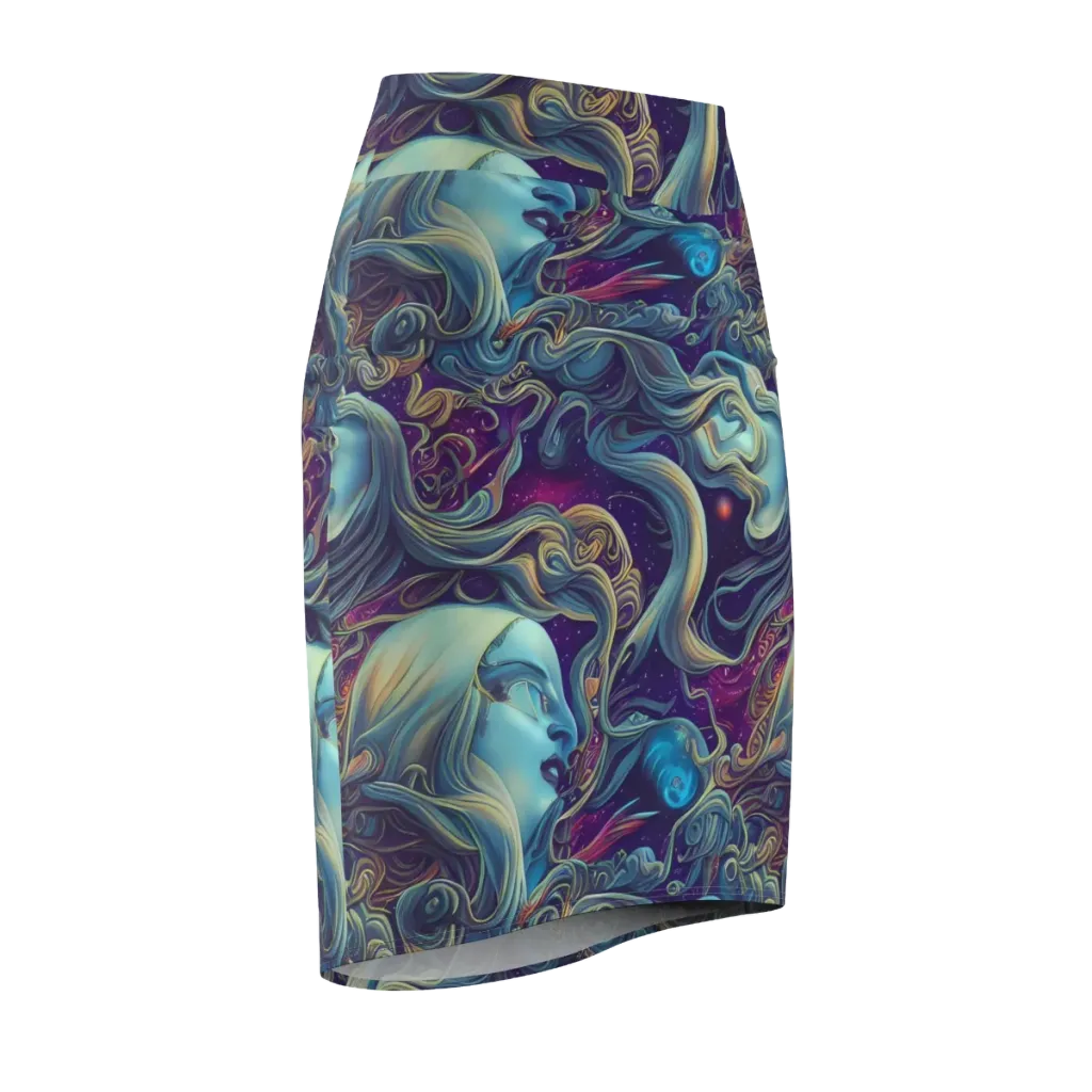 Stellar Waves on Pencil Skirt — Front Side