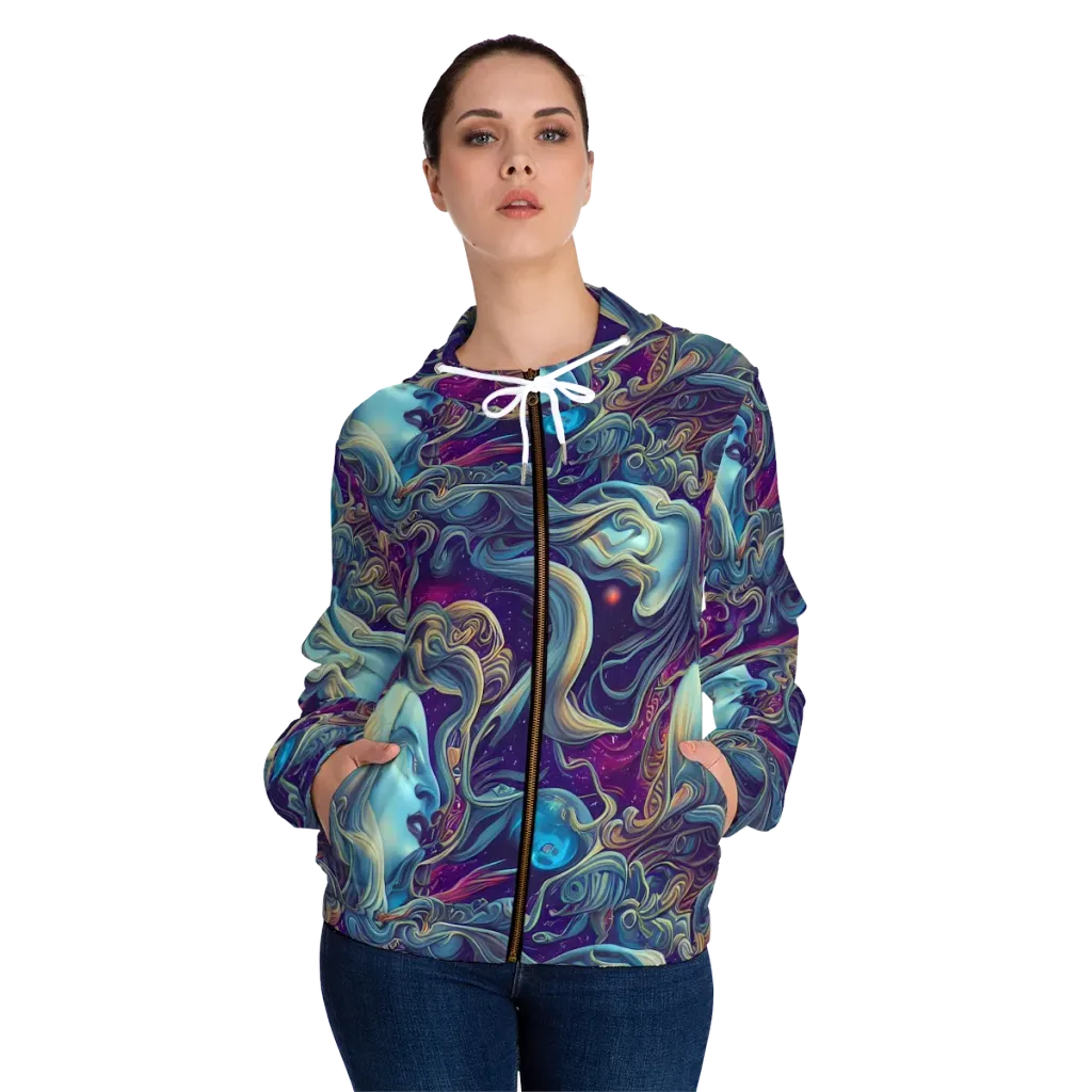 Stellar Waves on Women's Full-Zip Hoodie — Front On Person