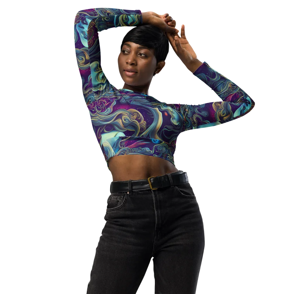 Stellar Waves on Long Sleeve Crop Top — Front