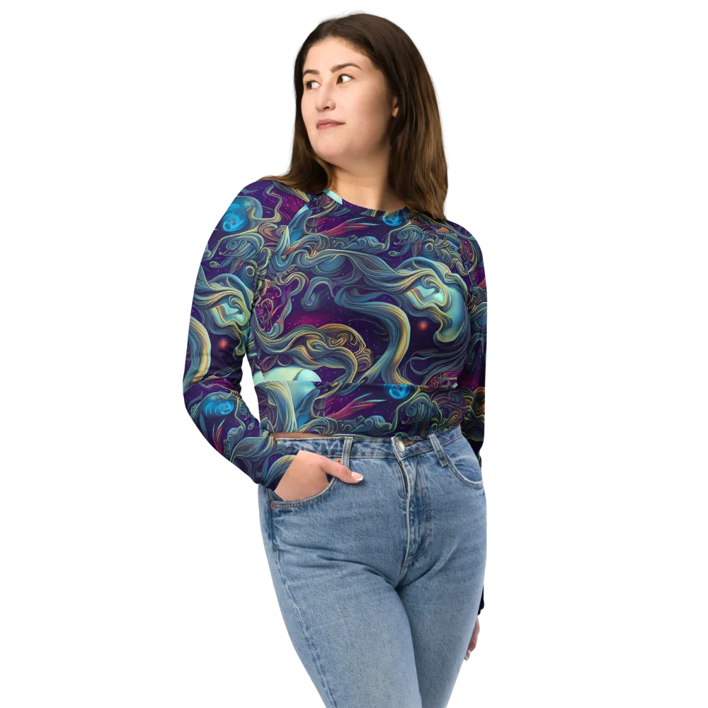 Stellar Waves on Long Sleeve Crop Top — Front