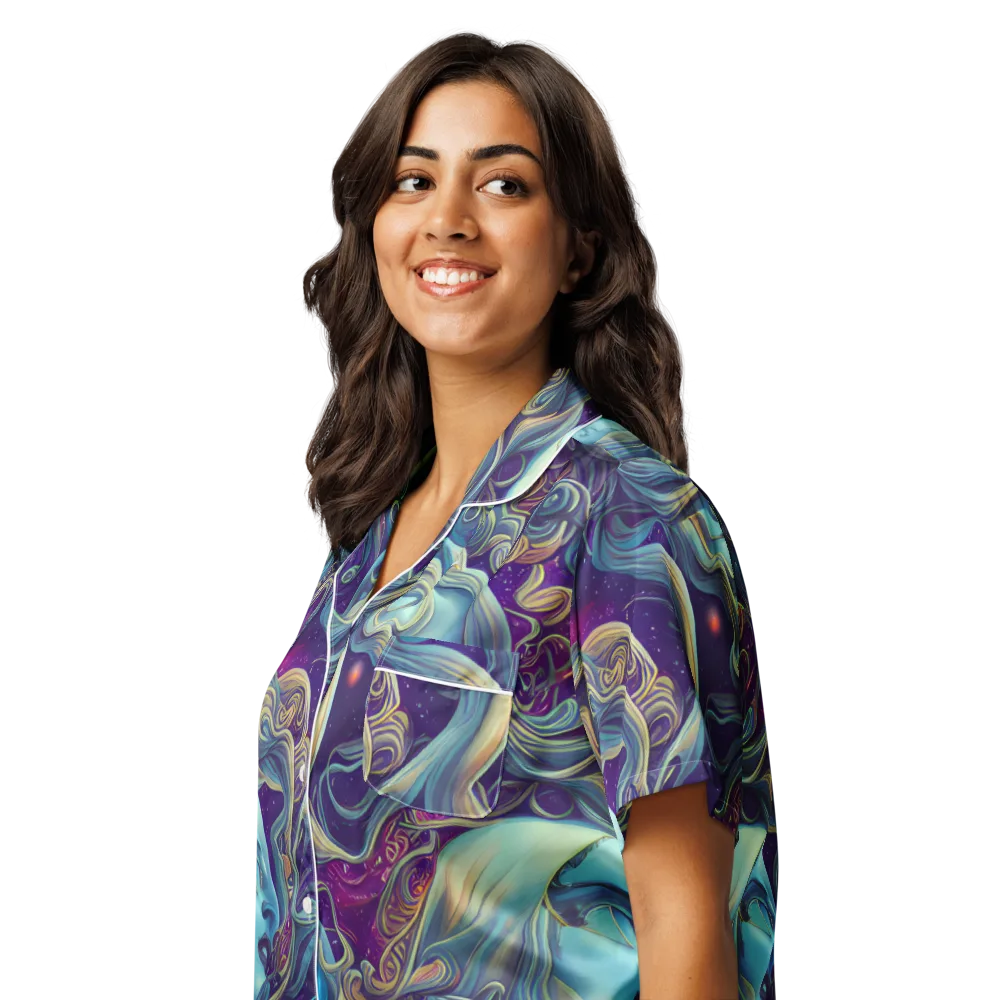 Stellar Waves on Women's Short Sleeve Pajama Top — Left Front