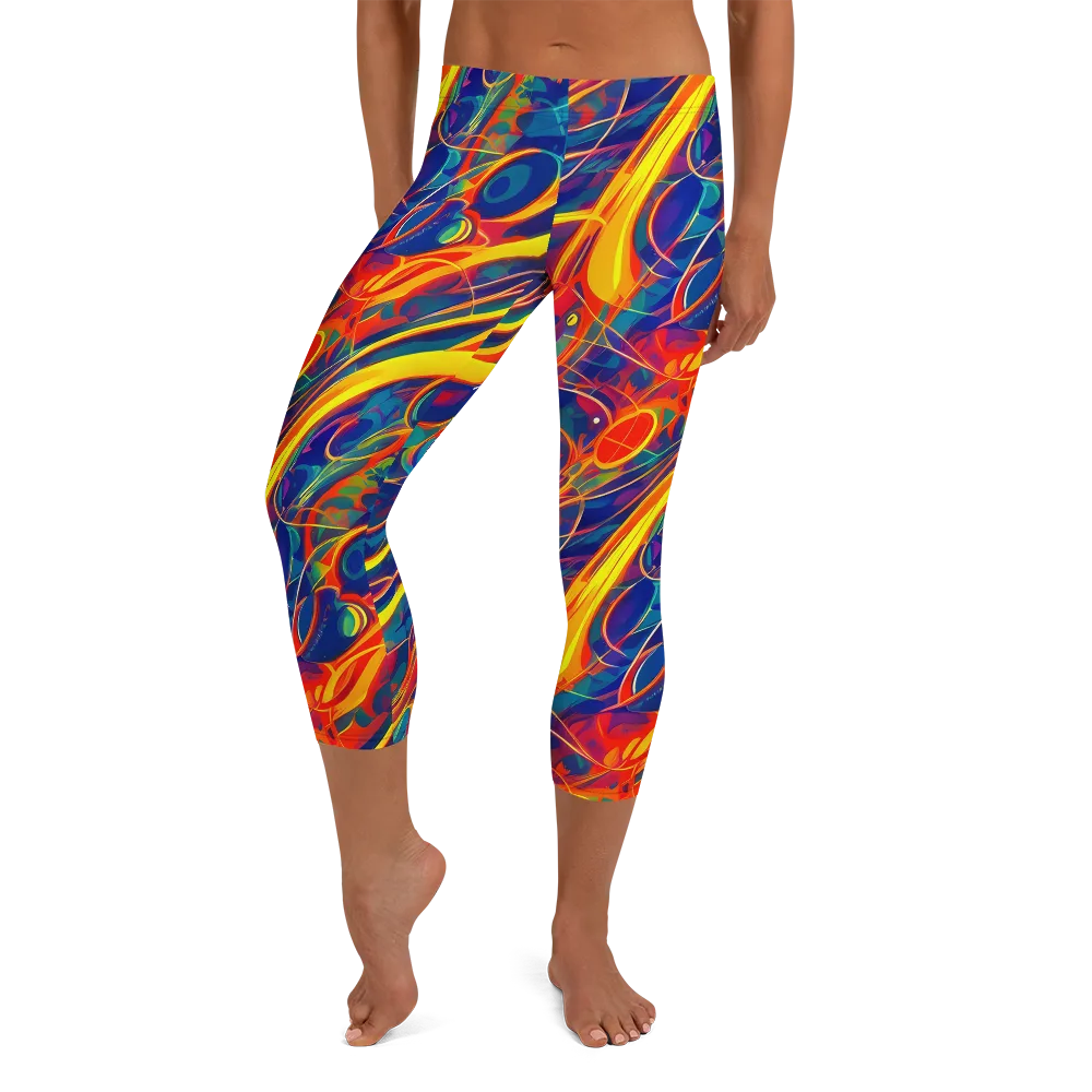 Abstract Blaze on Capri Leggings — Front